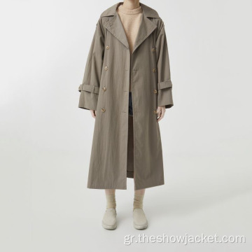 Elegance Γυναίκες Μακρύ Διπλό Breasted Trench Coat